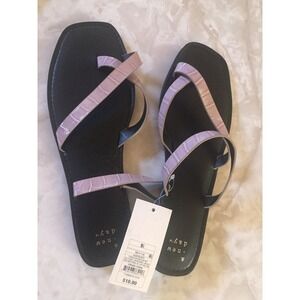 New! A New Day 9 1/2 Double Purple Strap Toe Sandel Flat Man Made Slide On